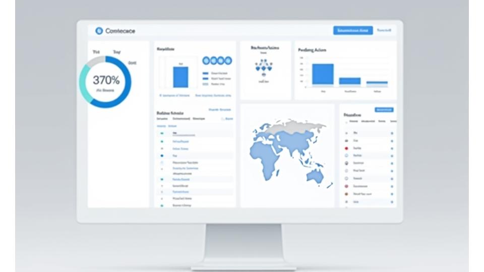 Screenshot de um dashboard de compliance em tempo real com gráficos e KPIs