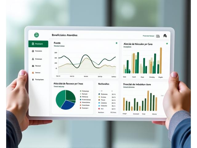 Captura de tela de um dashboard interativo com gráficos de desempenho de indicadores sociais, utilizando tons de verde e azul.
