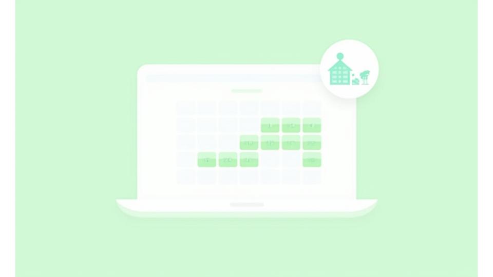 Ilustração de um calendário com horários de agendamento disponíveis e ícones de videochamada e reunião presencial.