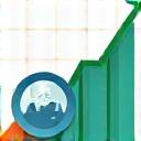 Ícone estilizado de um gráfico de crescimento com uma lupa, simbolizando monitoramento baseado em indicadores ODS e tracking de progresso.