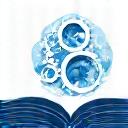 Logotipo abstrato representando livros e conhecimento acadêmico.
