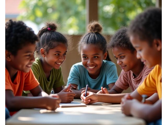 Crianças e adultos aprendendo juntos em uma comunidade